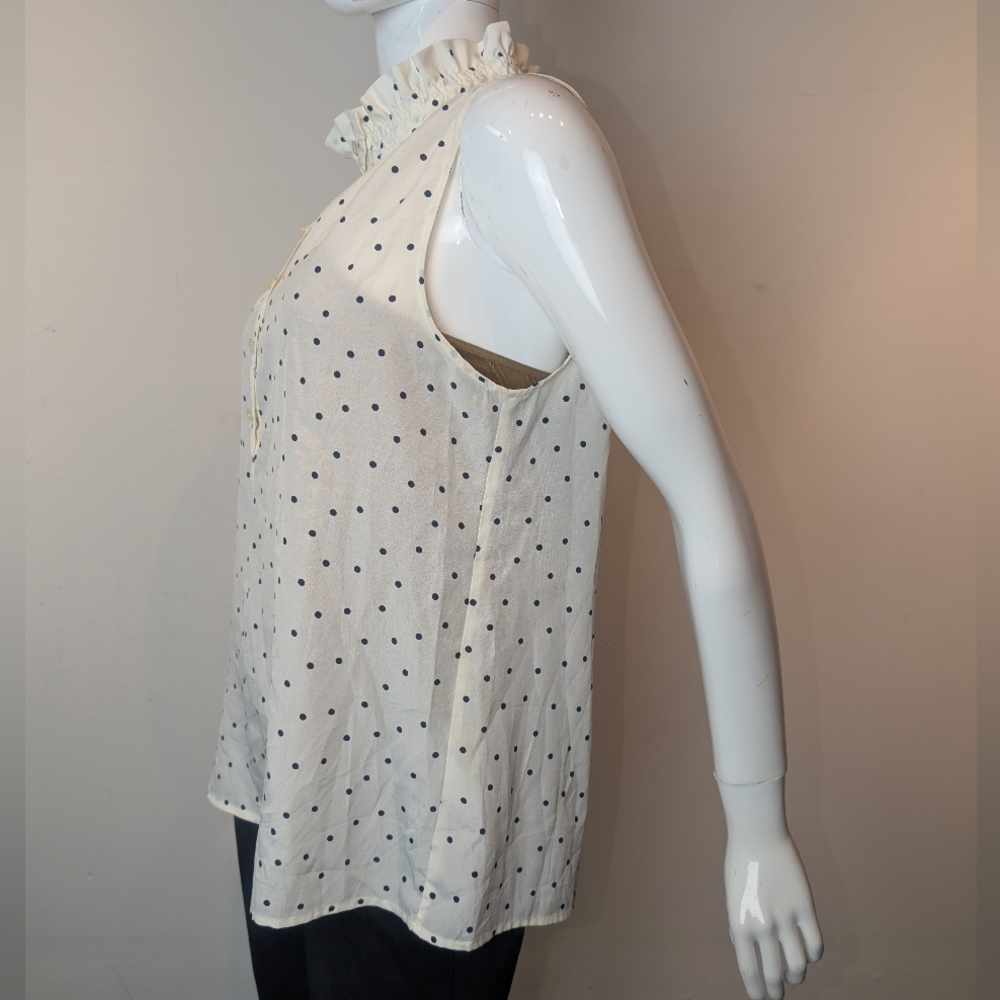 J. Crew Cream Sleeveless Ruffle Neck Polka Dot Blouse - Picture 7 of 7